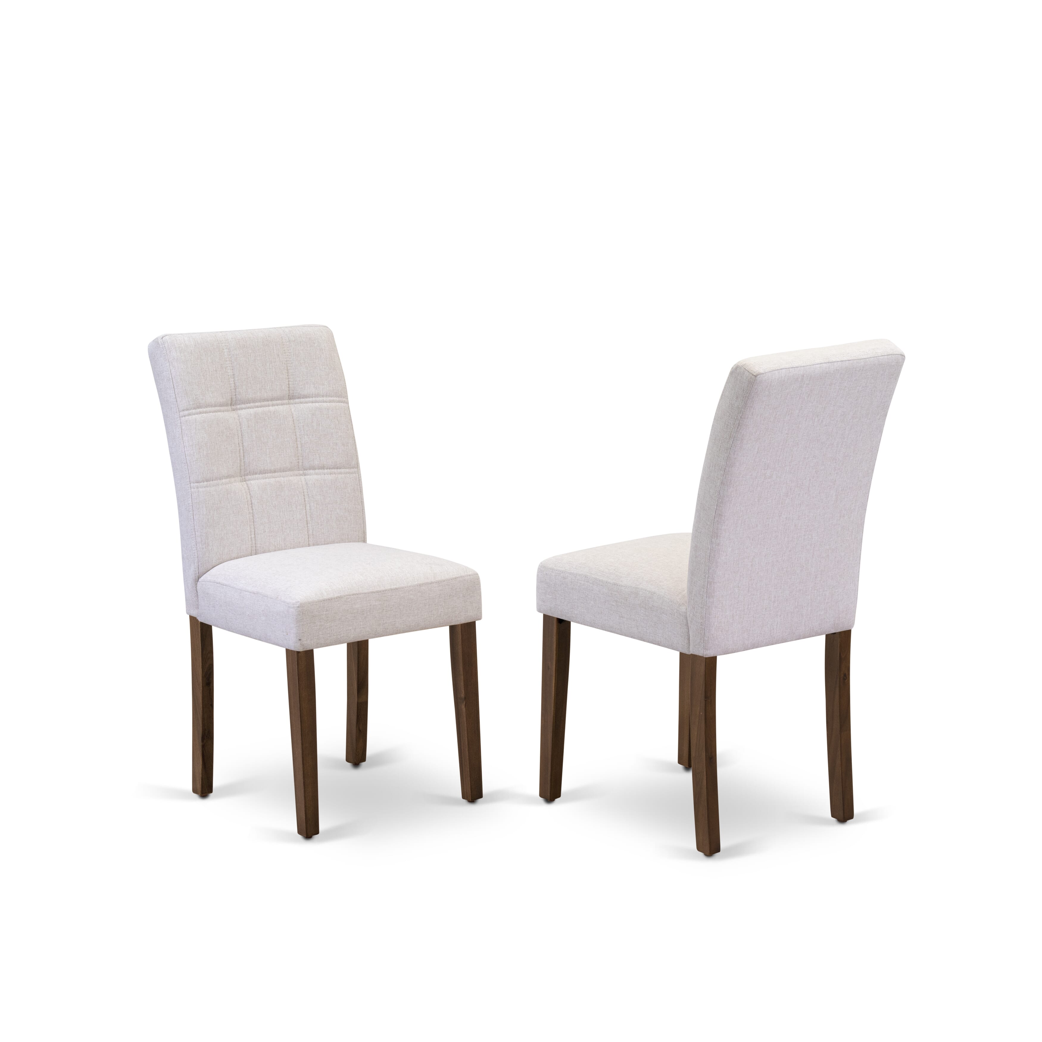 East West Furniture ASP8T08 Austin Parsons Kitchen Chairs - Mist Beige Linen Fabric Padded Seat and stylish Chair Back � Antique Walnut Finish (SET OF 2)