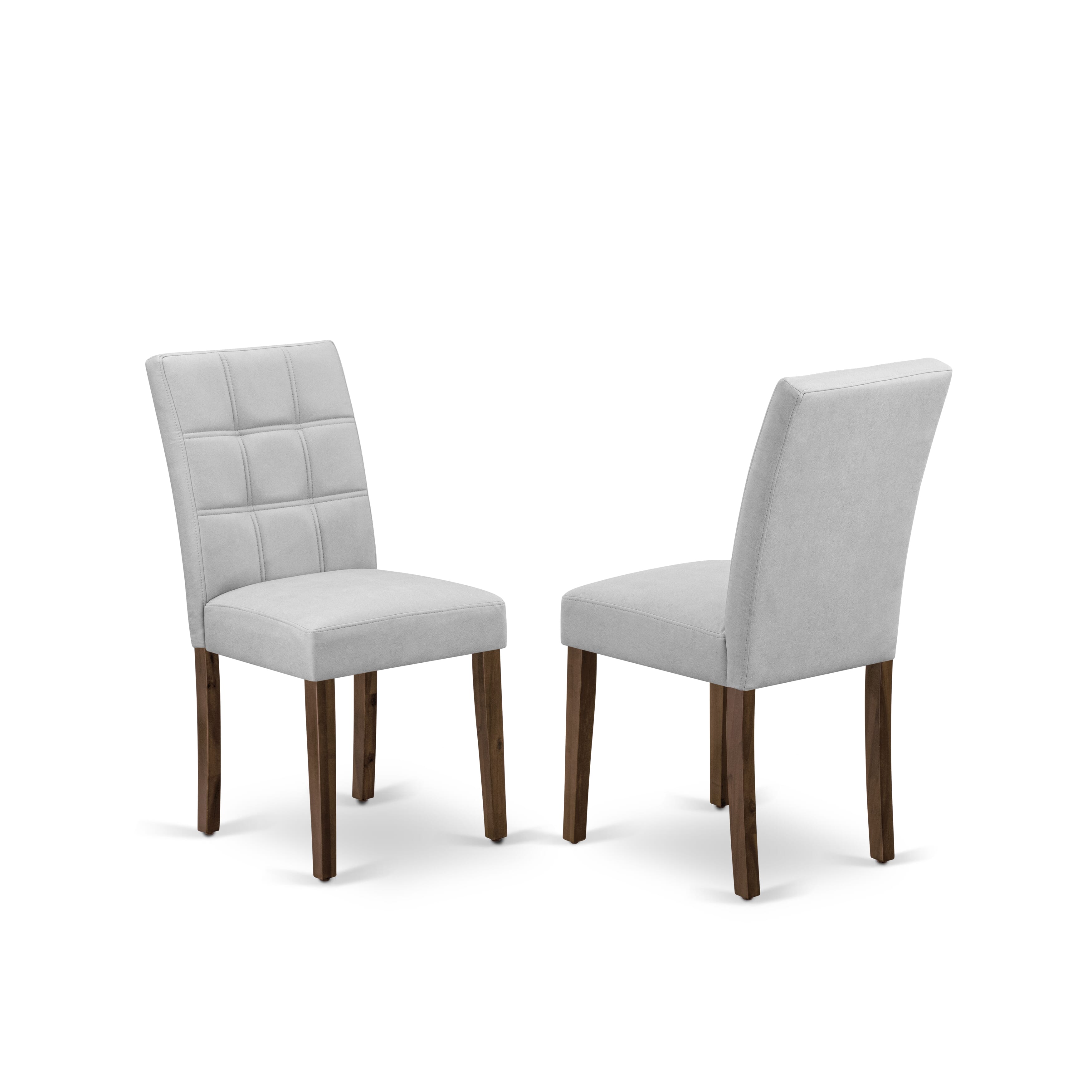 East West Furniture ASP8T27 Austin Parsons Dining Room Chairs - Light Gray Faux Leather Upholstered Seat and stylish Chair Back � Antique Walnut Finish (SET OF 2)