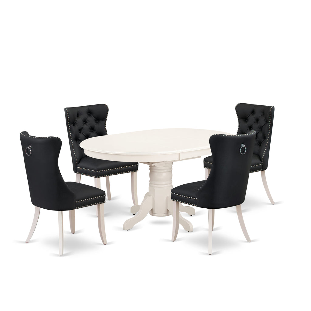 East West Furniture AVDA5-LWH-12 5 Piece Dining Room Set Consists of an Oval Dining Table with Removable leaf and 4 Upholstered Parson Chairs, 42x60 Inch, linen white