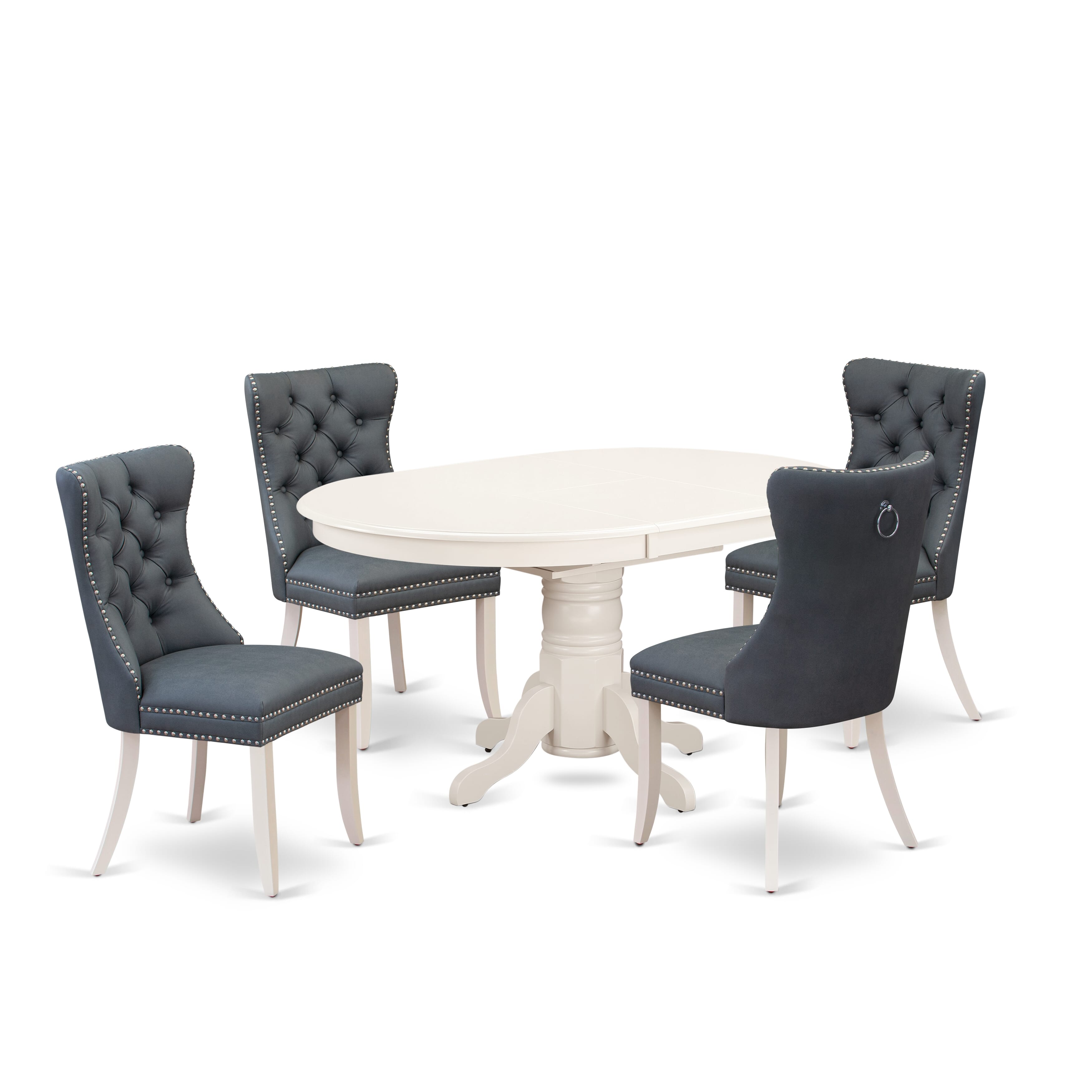 East West Furniture AVDA5-LWH-13 5 Piece Dinette Set Includes an Oval Dining Table with Removable leaf and 4 Upholstered Parson Chairs, 42x60 Inch, linen white