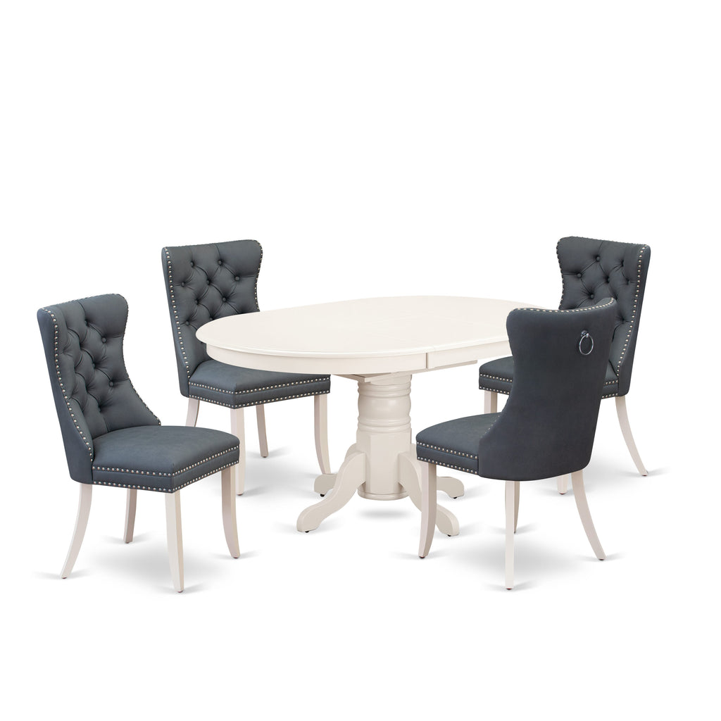 East West Furniture AVDA5-LWH-13 5 Piece Dinette Set Includes an Oval Dining Table with Removable leaf and 4 Upholstered Parson Chairs, 42x60 Inch, linen white