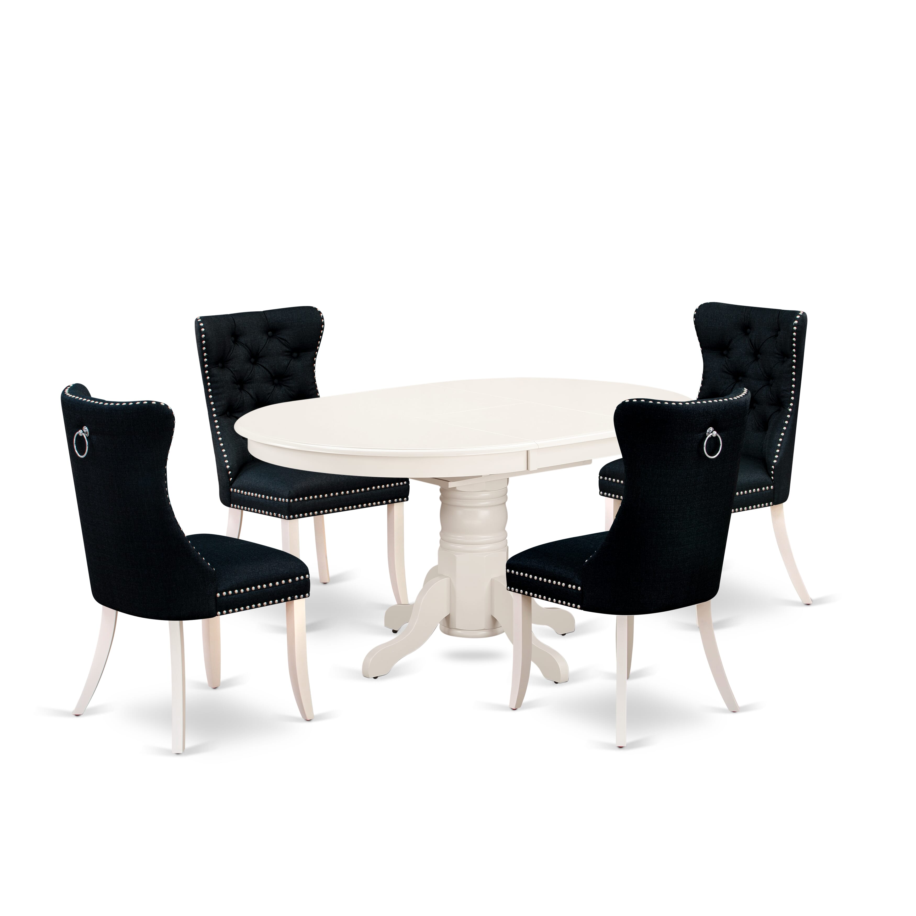 East West Furniture AVDA5-LWH-24 5 Piece Kitchen Table Set Consists of an Oval Dining Table with Removable leaf and 4 Upholstered Chairs, 42x60 Inch, linen white