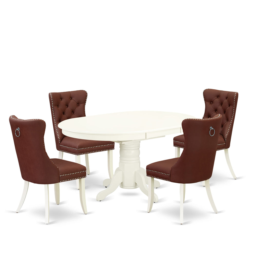 East West Furniture AVDA5-LWH-26 5 Piece Dining Room Furniture Set Consists of an Oval Dining Table with Removable leaf and 4 Upholstered Chairs, 42x60 Inch, linen white