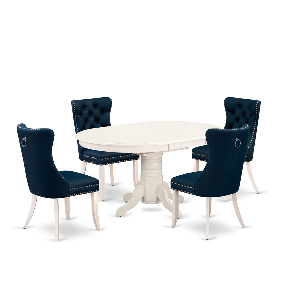 East West Furniture AVDA5-LWH-29 5 Piece Dining Set Includes an Oval Wooden Table with Removable leaf and 4 Upholstered Chairs, 42x60 Inch, linen white