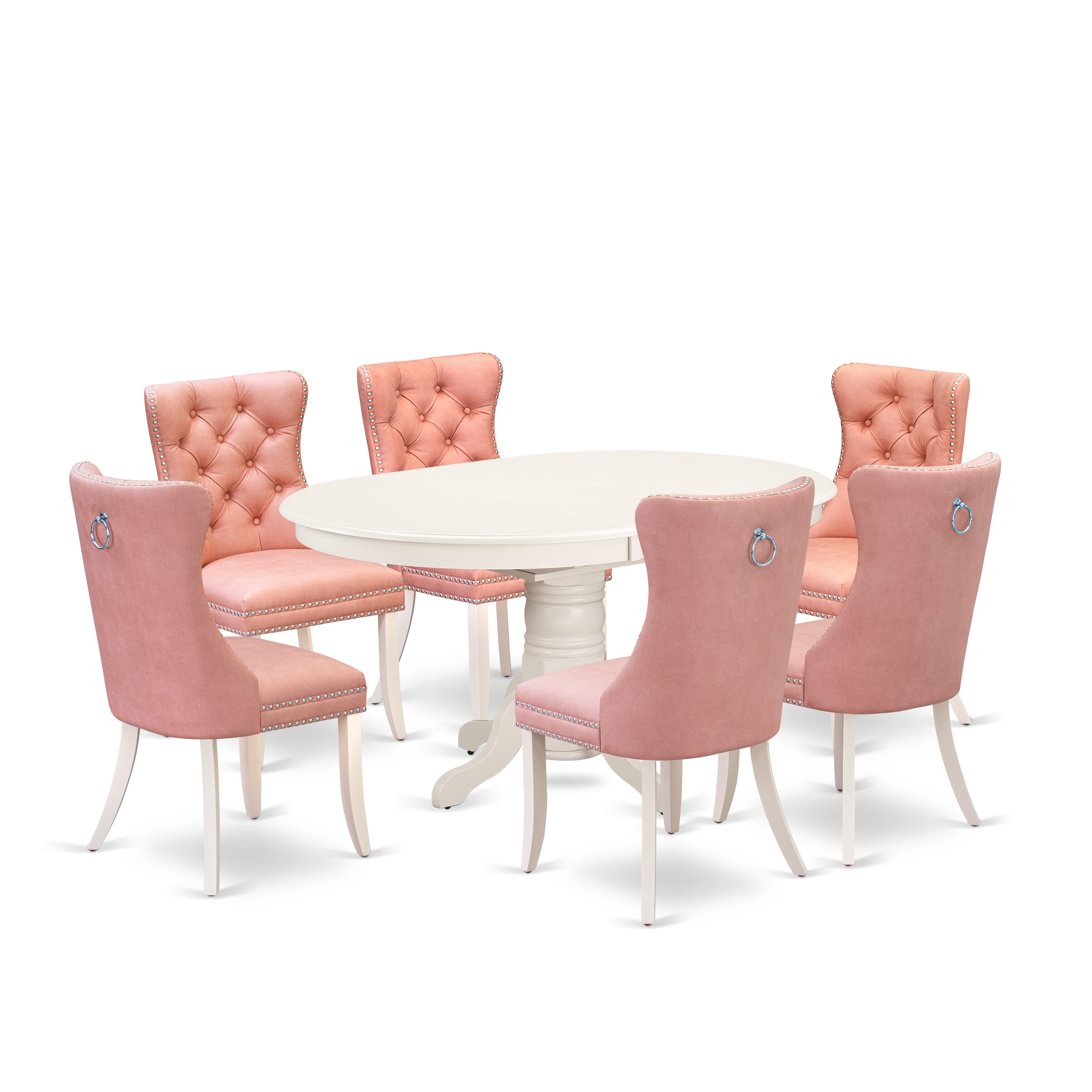 East West Furniture AVDA7-LWH-23 7 Piece Dining Room Furniture Set Consists of an Oval Dining Table with Removable leaf and 6 Upholstered Chairs, 42x60 Inch, linen white