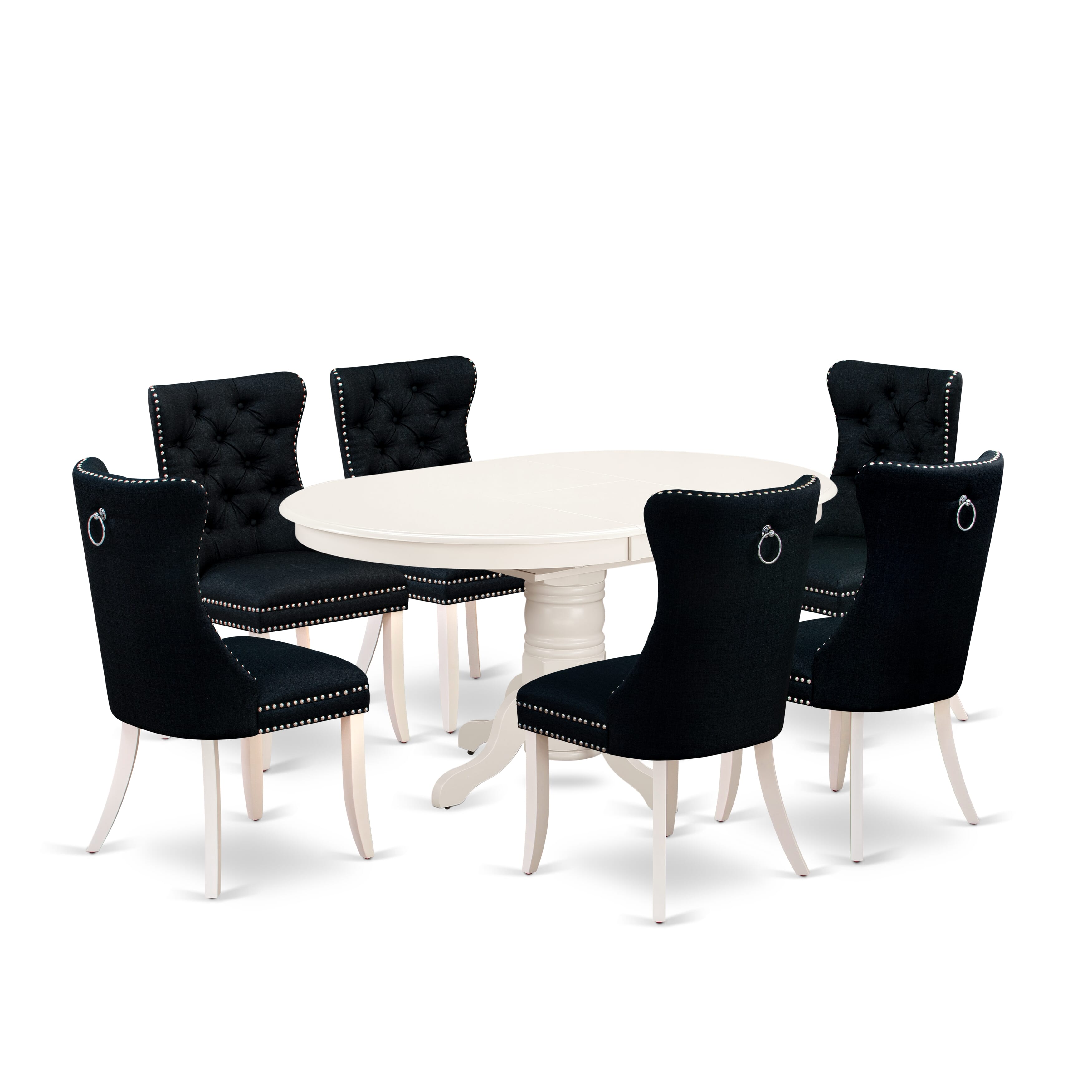 East West Furniture AVDA7-LWH-24 7 Piece Dining Room Furniture Set Includes an Oval Wooden Table with Removable leaf and 6 Padded Chairs, 42x60 Inch, linen white