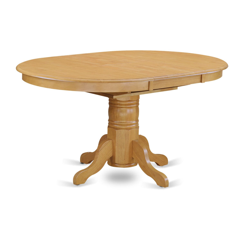 East West Furniture AVAS5-OAK-28 5 Piece Mid Century Modern Dining Set contain A Dinner Table and 4 Brown Textured Faux Leather Upholstered Chairs