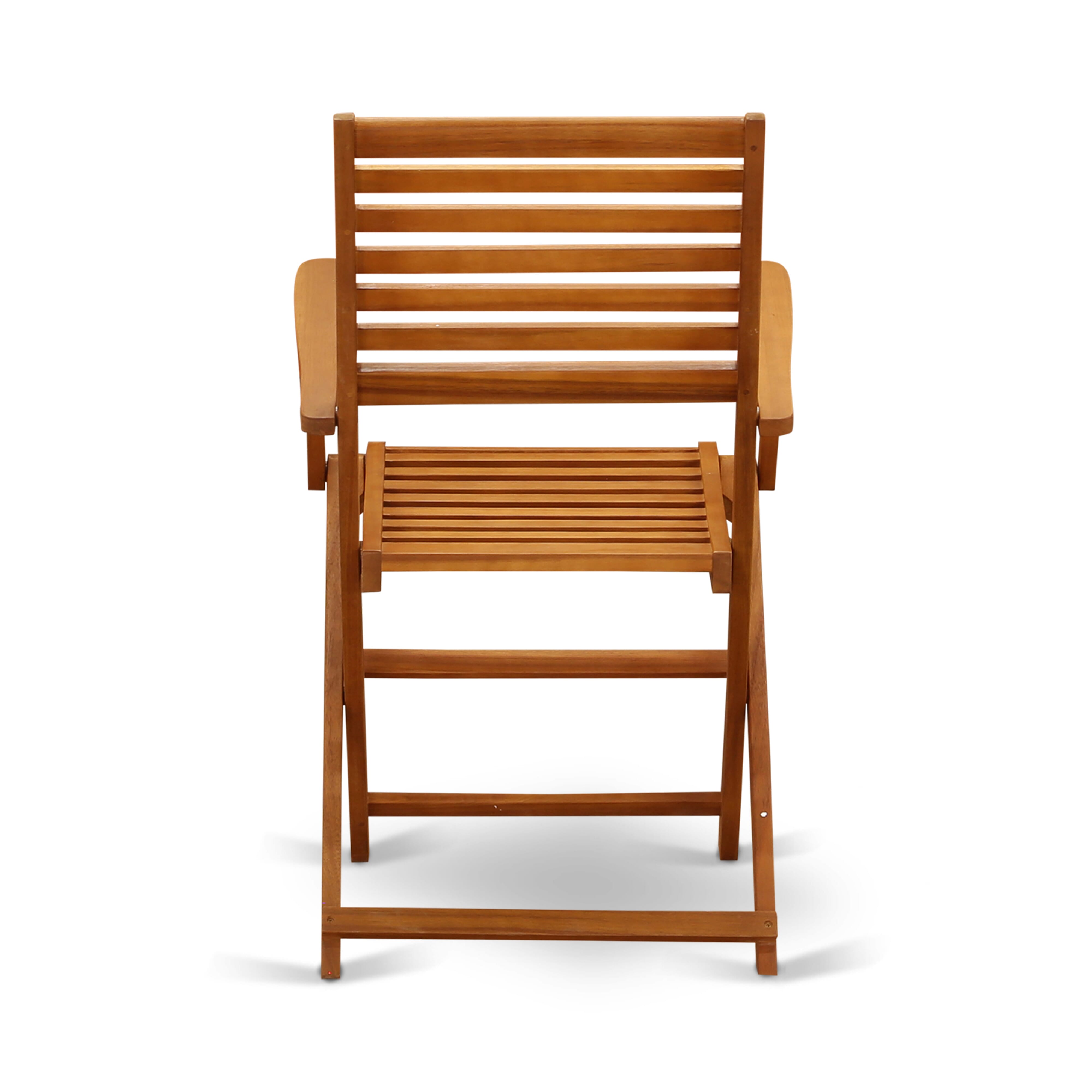 East West Furniture DECM7CANA 7-Piece Patio Set- 6 Outdoor Folding Arm Chairs Slatted Back and Small Outdoor Table and Rectangular Top with Wood 4 legs - Natural Oil Finish