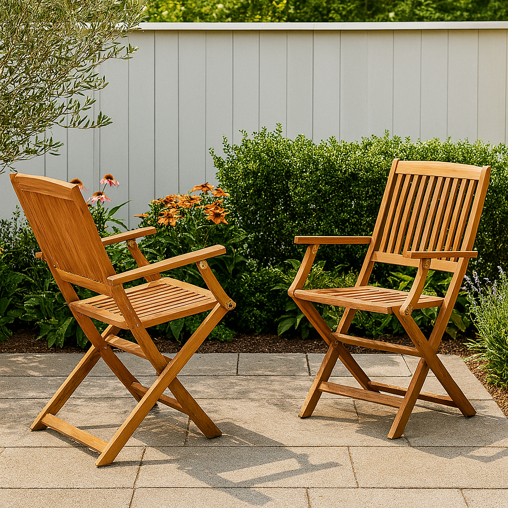 East West Furniture BCMCANA Beasley Patio Dining Folding Arm Chairs - Acacia Wood