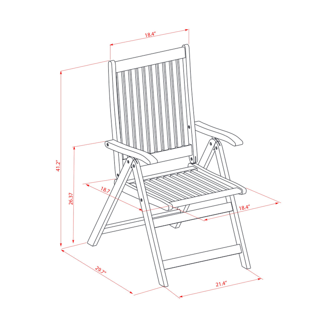 East West Furniture CMCN5NC5N 5 Piece Patio Garden Table Set Includes a Rectangle Outdoor Acacia Wood Dining Table and 4 Folding Adjustable Arm Chairs