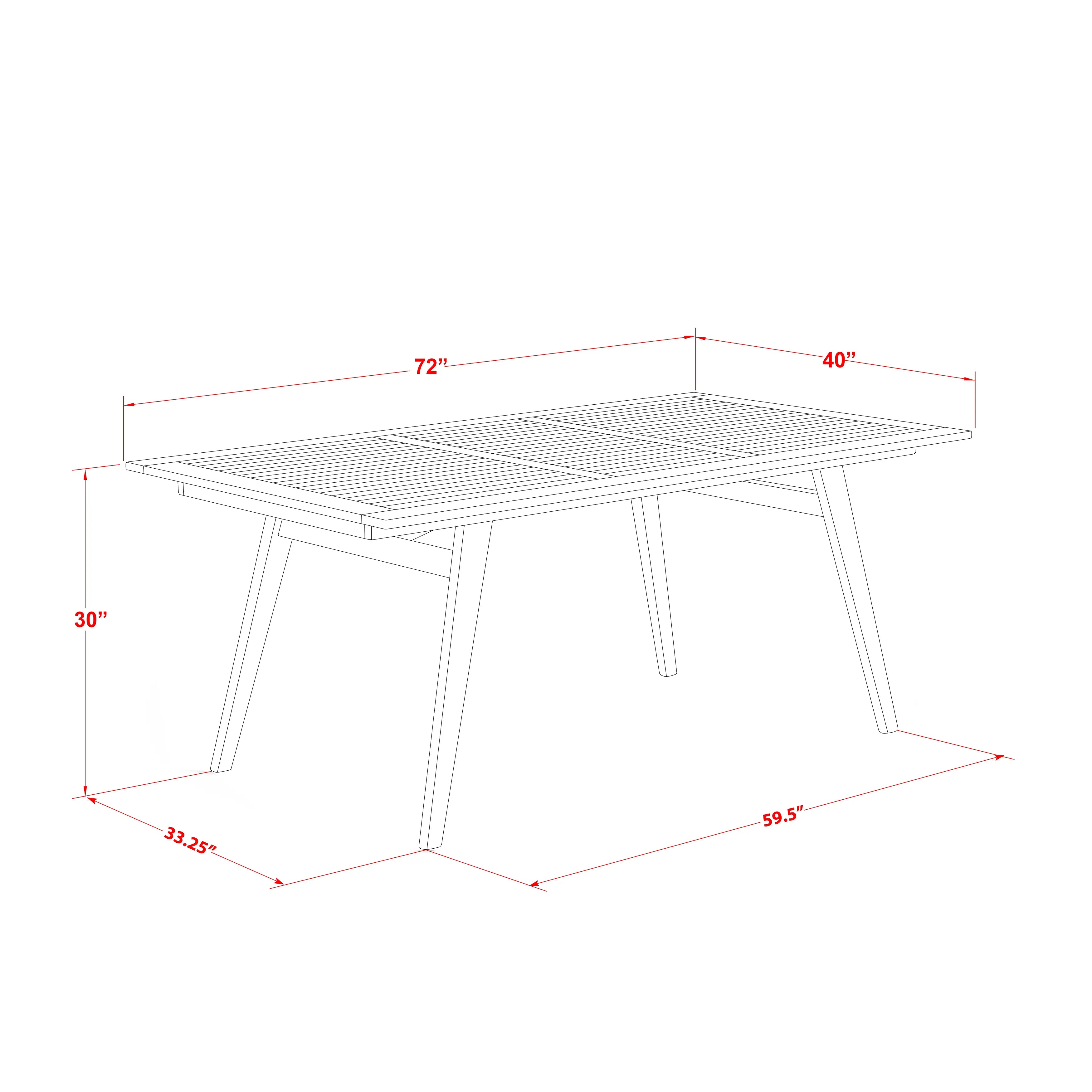East West Furniture DEBS92CANA Juego de comedor para patio al aire libre de 9 piezas Incluye una mesa rectangular de madera de acacia y 2 sillas plegables con 6 sillas laterales