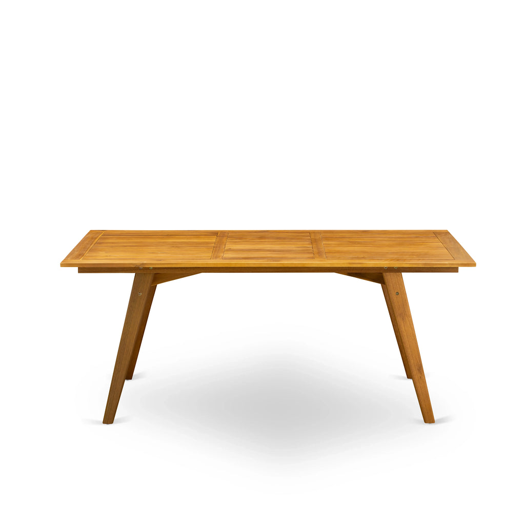 Juego de comedor para patio de 7 piezas East West Furniture DEFM7CWNA compuesto por una mesa rectangular de madera de acacia para exteriores y 6 sillas laterales plegables.