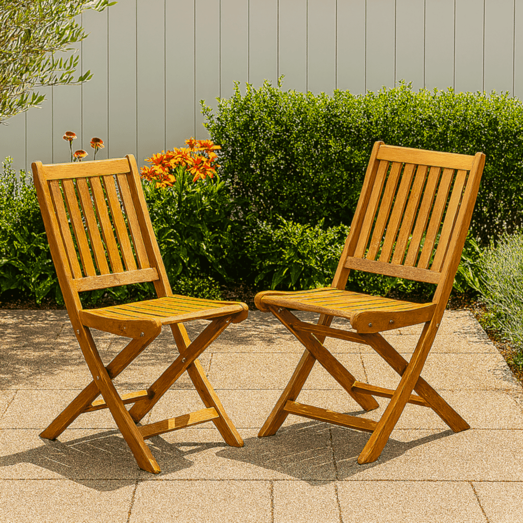 East West Furniture BDKCWNA  Outdoor Dining Chairs Slatted Back  - Natural Oil Finish - Set of 2
