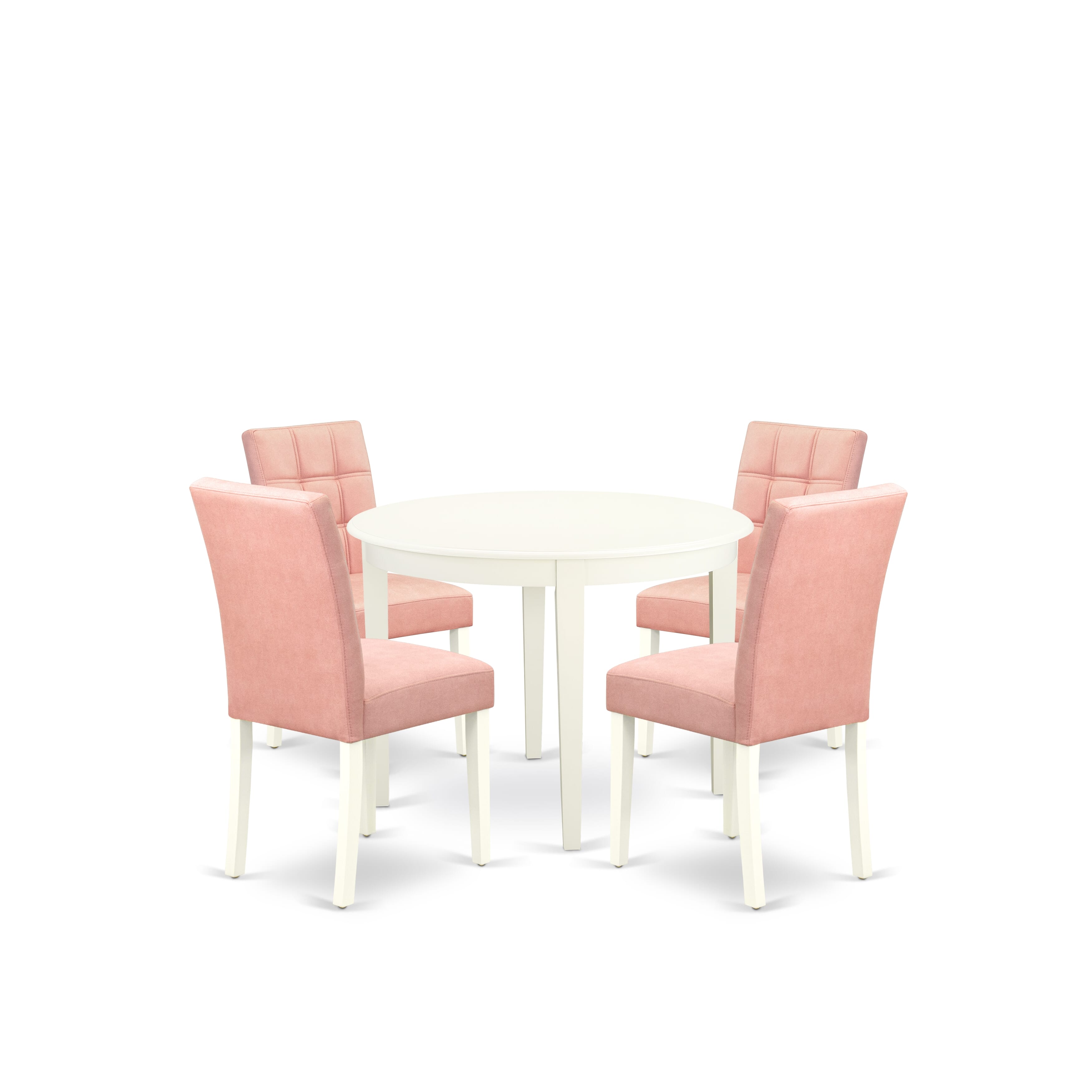 East West Furniture BOAS5-WHI-42 5 Piece Dinner Table Set Includes A Dining Table and 4 Beige Red Faux Leather Parson Dining Chairs with Stylish Back- Linen White Finish