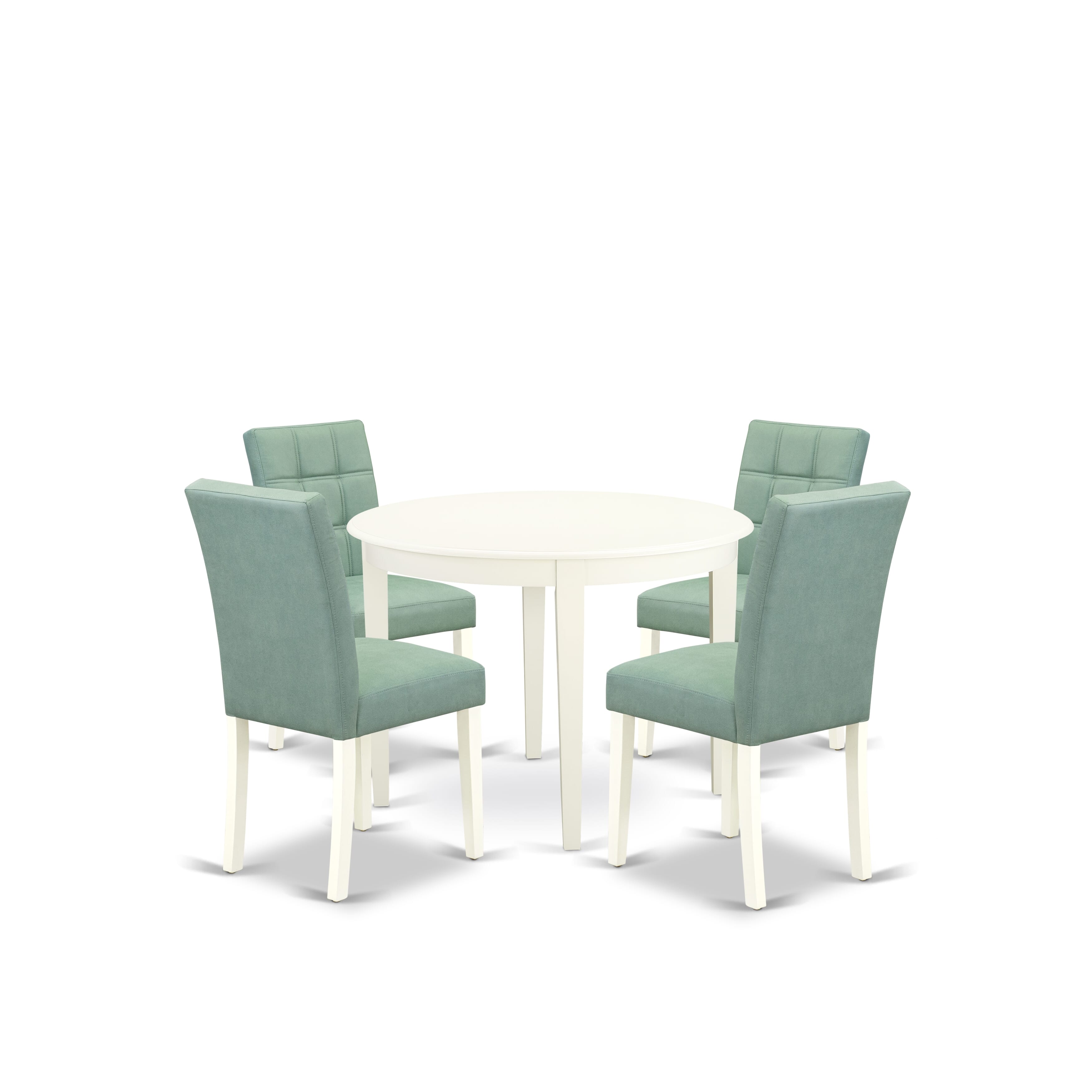 East West Furniture BOAS5-WHI-43 5 Piece Dining Set Includes A Dinning Table and 4 Willow Green Faux Leather Mid Century Modern Chairs, Linen White