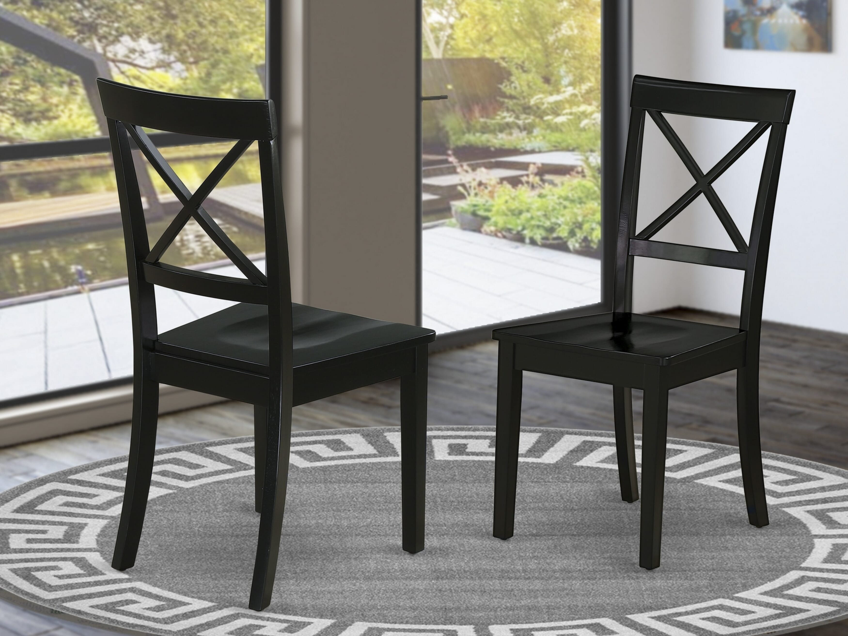 Luxe by East West Furniture 48BO5-109-W 5-piece dining table set includes a pedestal breakfast table and 4 X-Back dining chairs, Black finish.