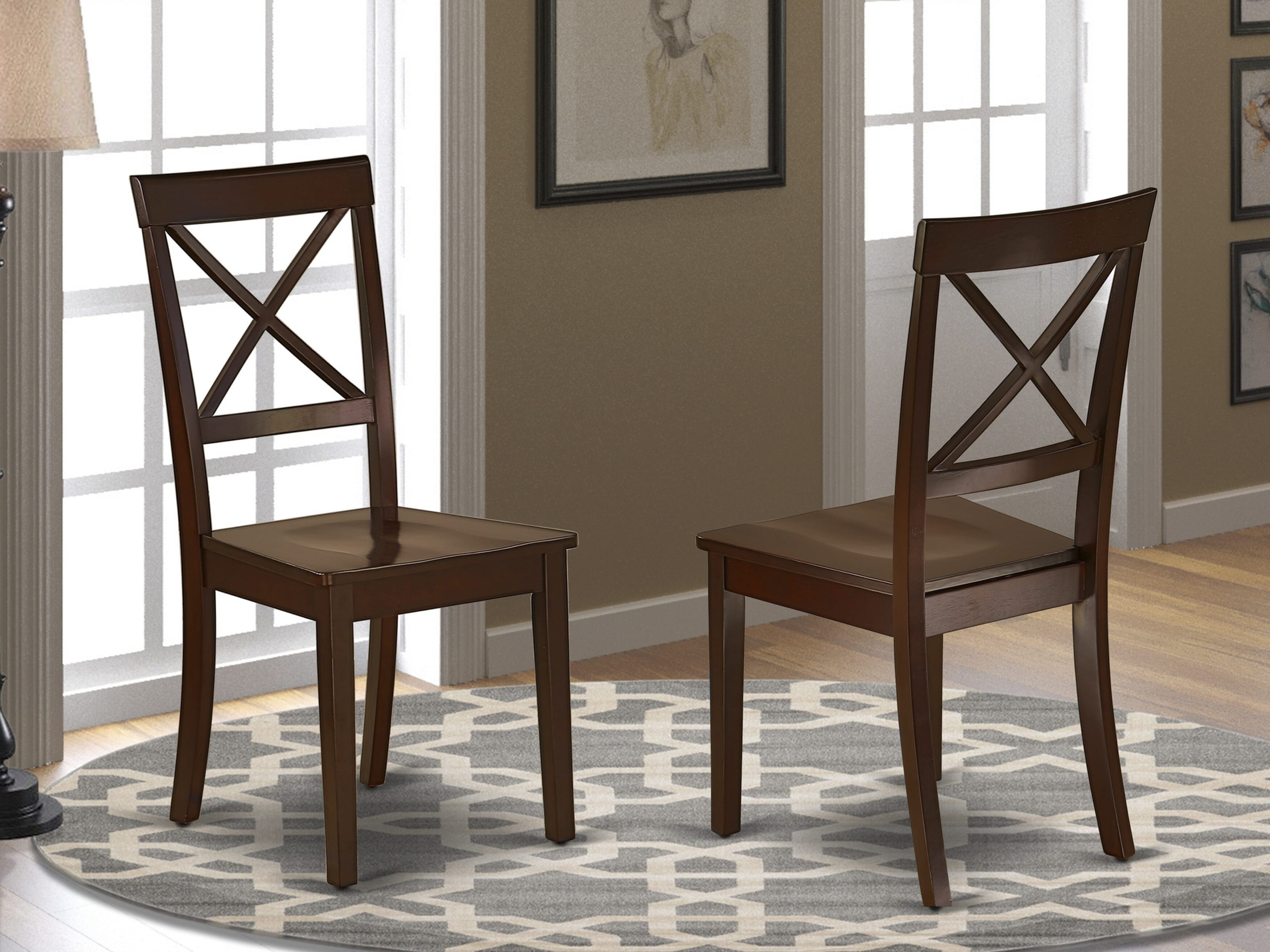 Luxe by East West Furniture 42BO5-307-W 5-piece dining room set includes a pedestal dining table and 4 X-Back dining chairs, Mahogany finish.