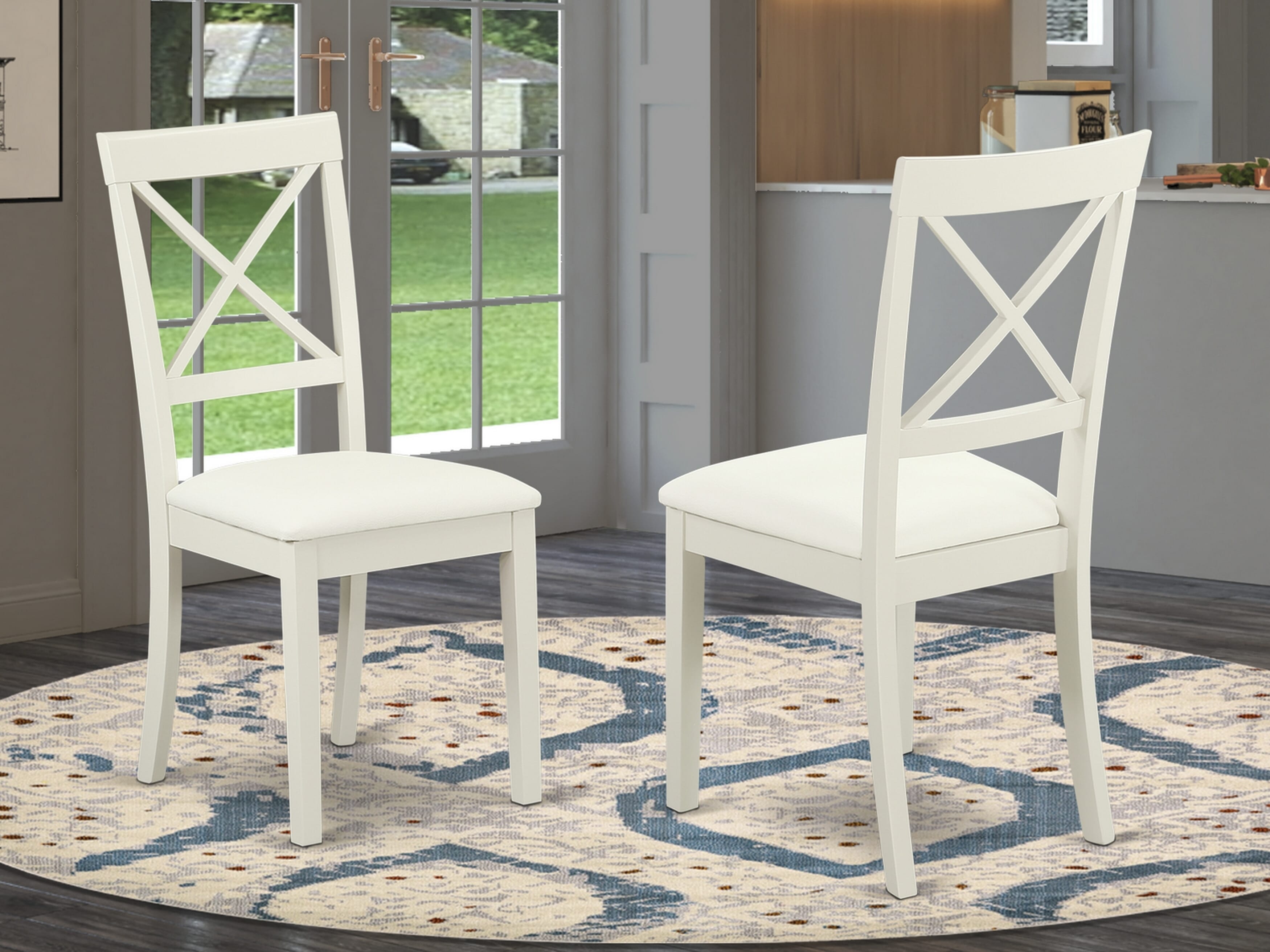 Luxe by East West Furniture 48BO5-204-LC 5-Pc Modern Dining Set Include a Dining Table with Veined Marble Pattern Tabletop and 4 Linen white Faux Leather Chairs, Linen white
