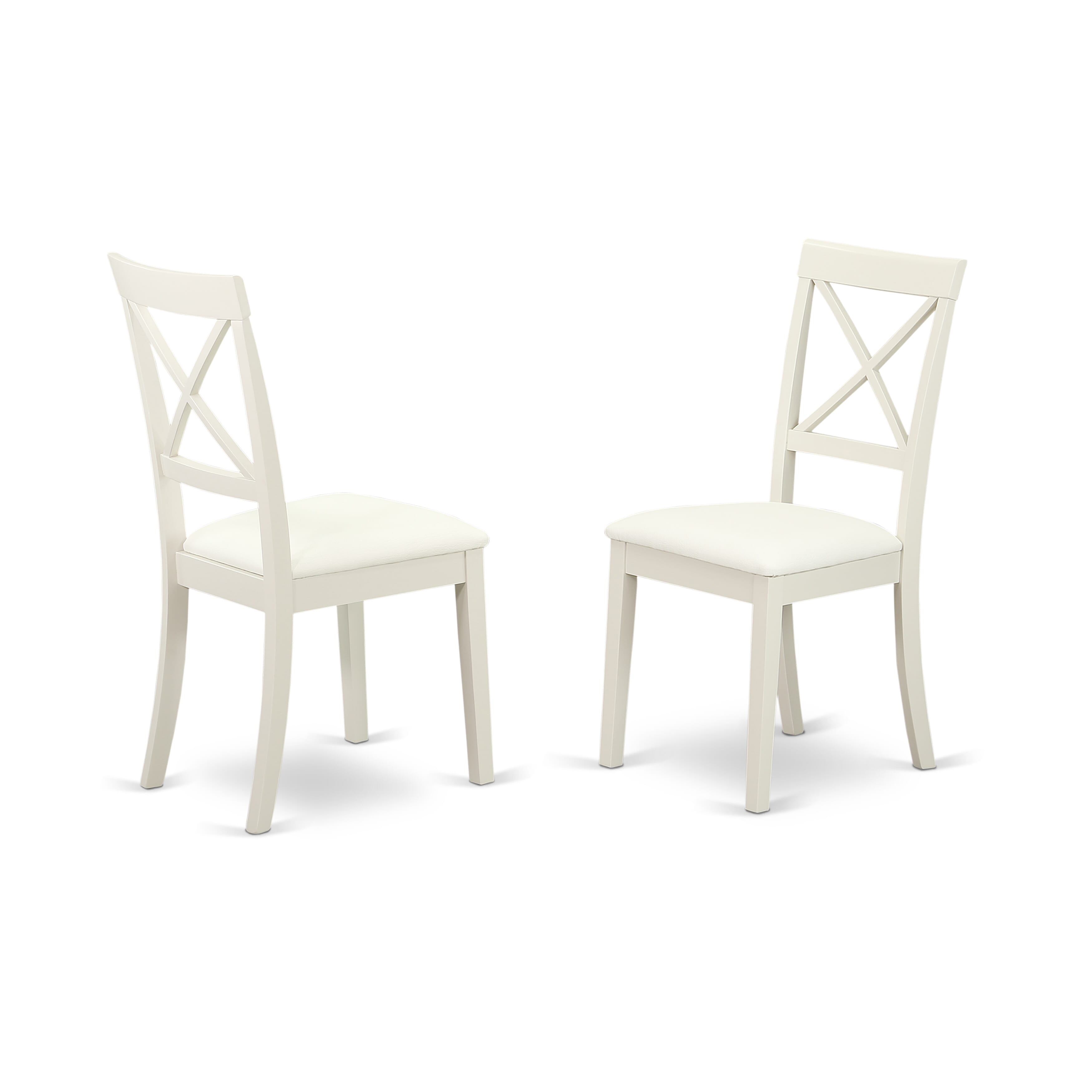 Luxe by East West Furniture 42BO3-208-LC -3 pc Dining Room Table Set consists of a Round Table and 2 Faux Leather Mid Century Chair with X-Back - Linen White