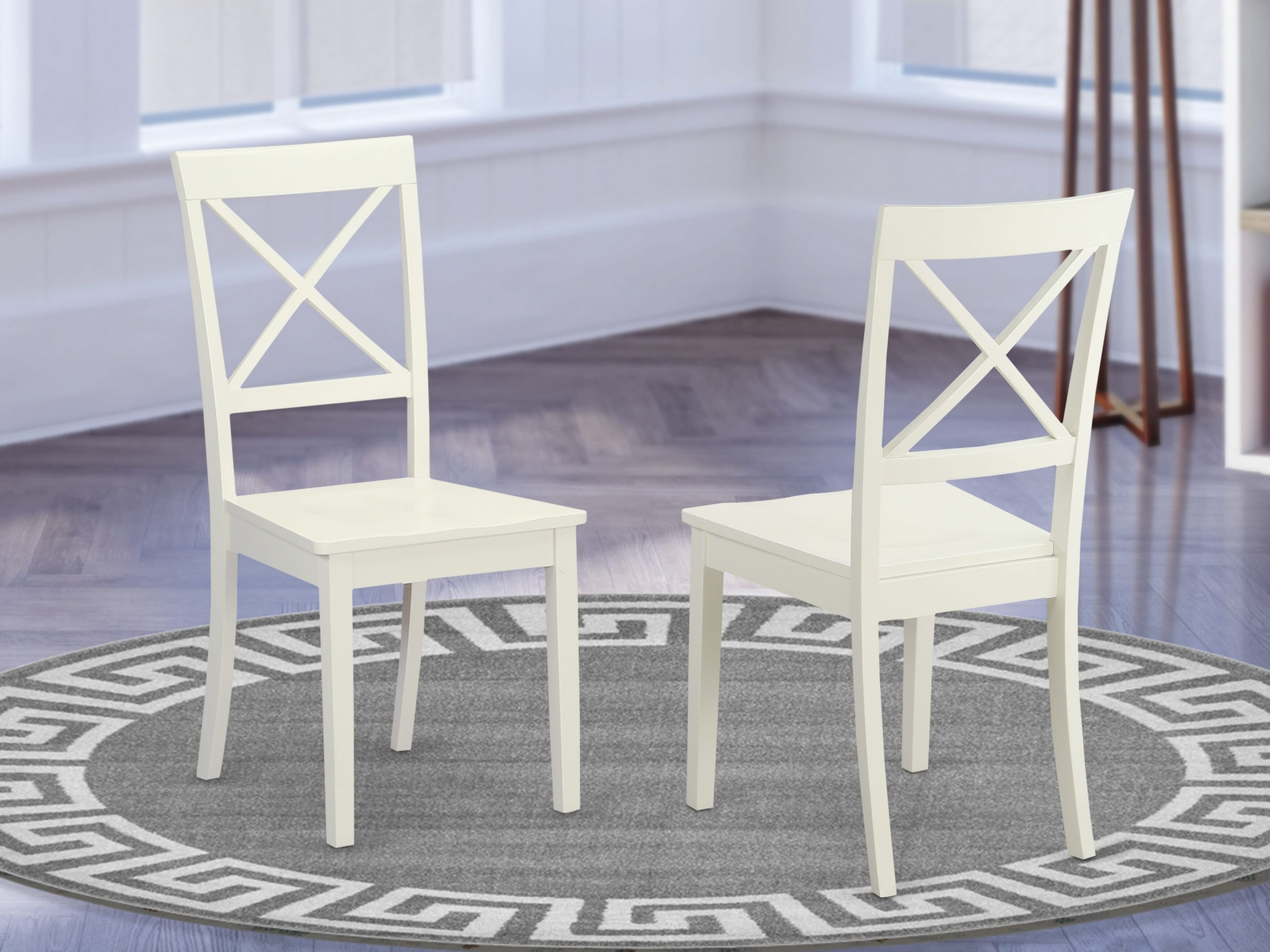 Luxe by East West Furniture 42BO3-208-W -3 pc Kitchen Table Set Includes a Round Table and 2 Wooden Mid Century Dining Chairs with X-Back - Linen White