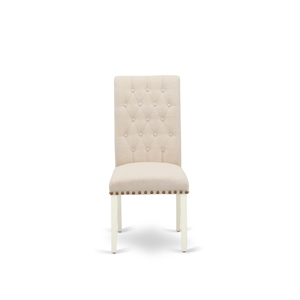 East West Furniture X026BR202-7 7 Piece Dining Table Set Consist of a Rectangle Dining Room Table with X-Legs and 6 Light Beige Linen Fabric Upholstered Chairs