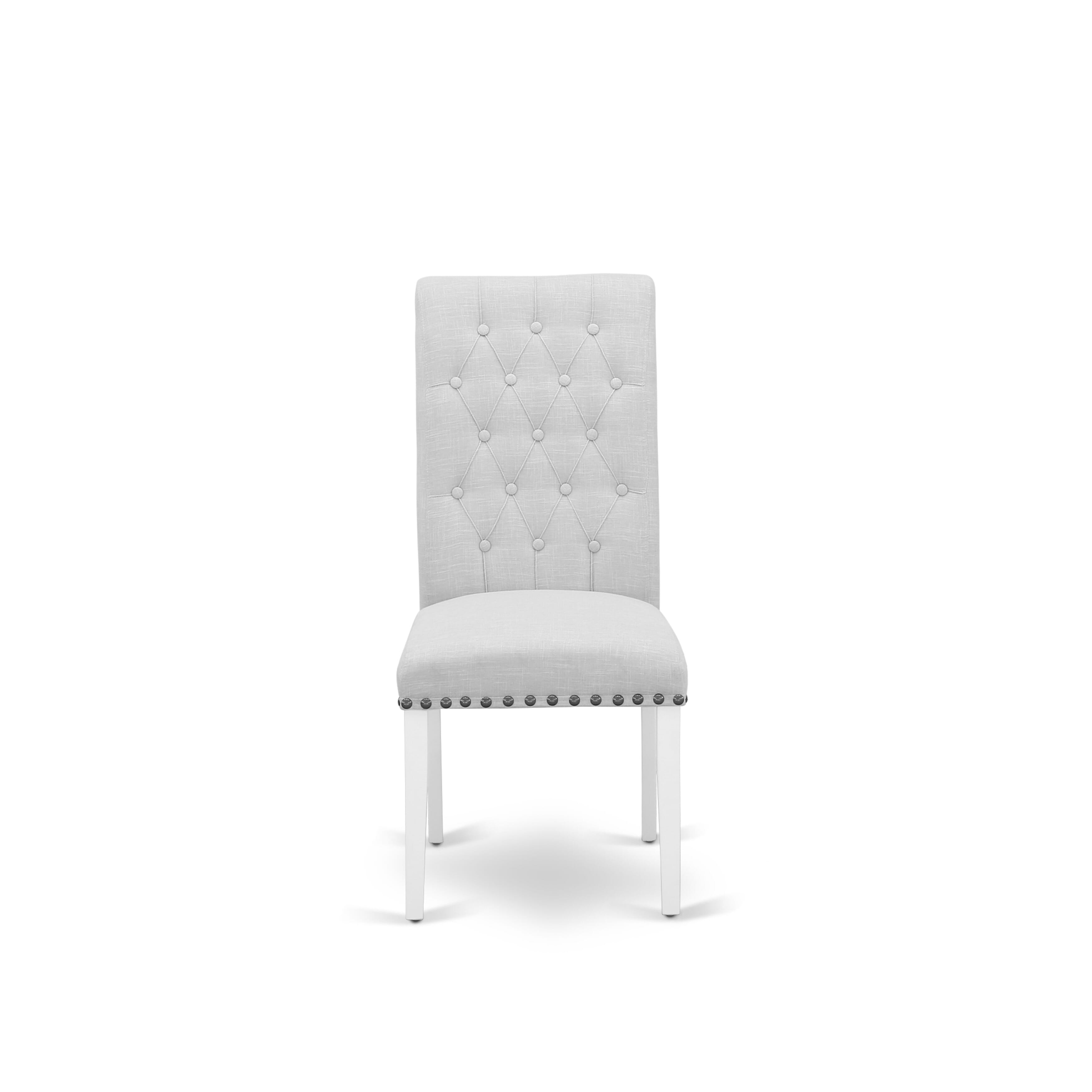 X026BR202-6 6-Piece Table Dining Set-Light Beige Linen Fabric Seat and Button Tufted Chair Back Padded Parson Chairs, a Rectangular Bench and Rectangular top Dining room Table with Solid Wood Legs - linen white and linen white Finish