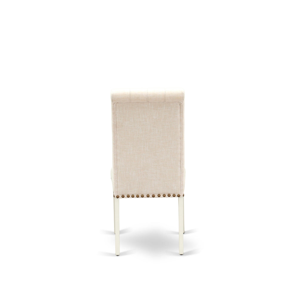 East West Furniture X026BR202-7 7 Piece Dining Table Set Consist of a Rectangle Dining Room Table with X-Legs and 6 Light Beige Linen Fabric Upholstered Chairs