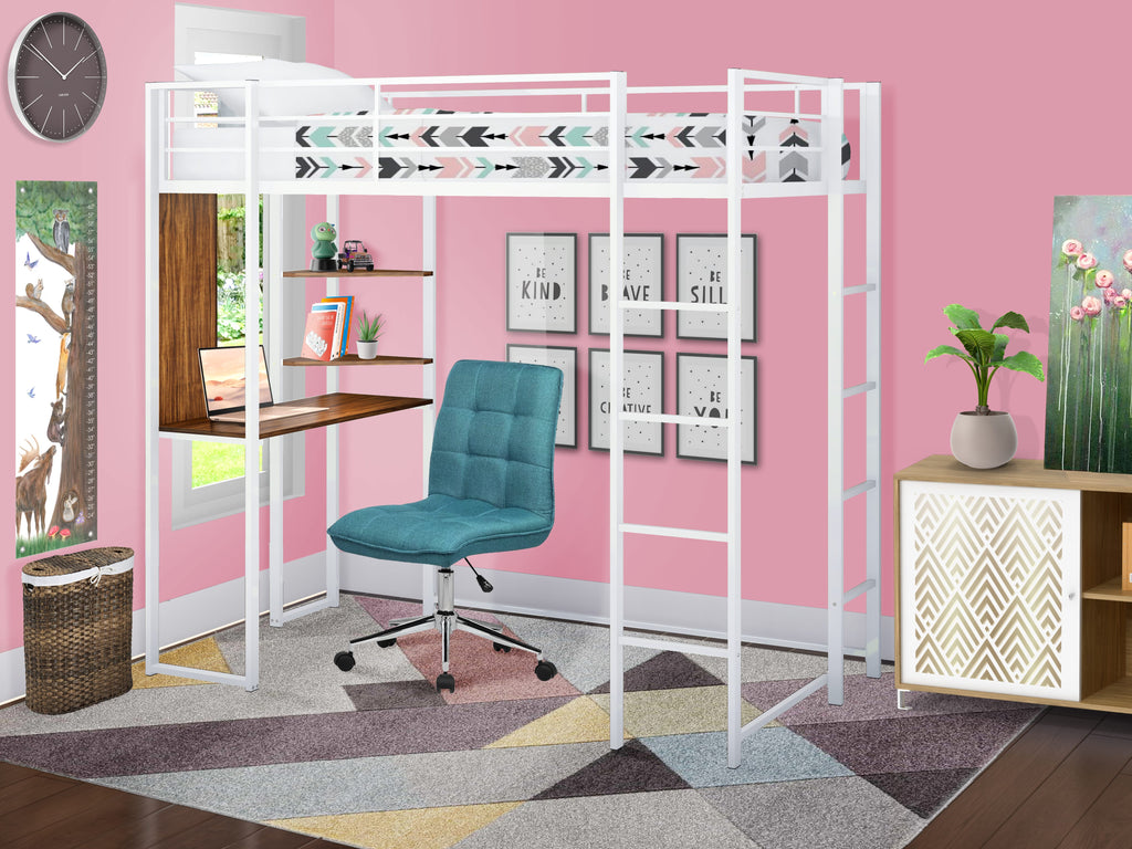 East West Furniture BUTLWHI Buckland Twin Loft Bed in powder coating white color