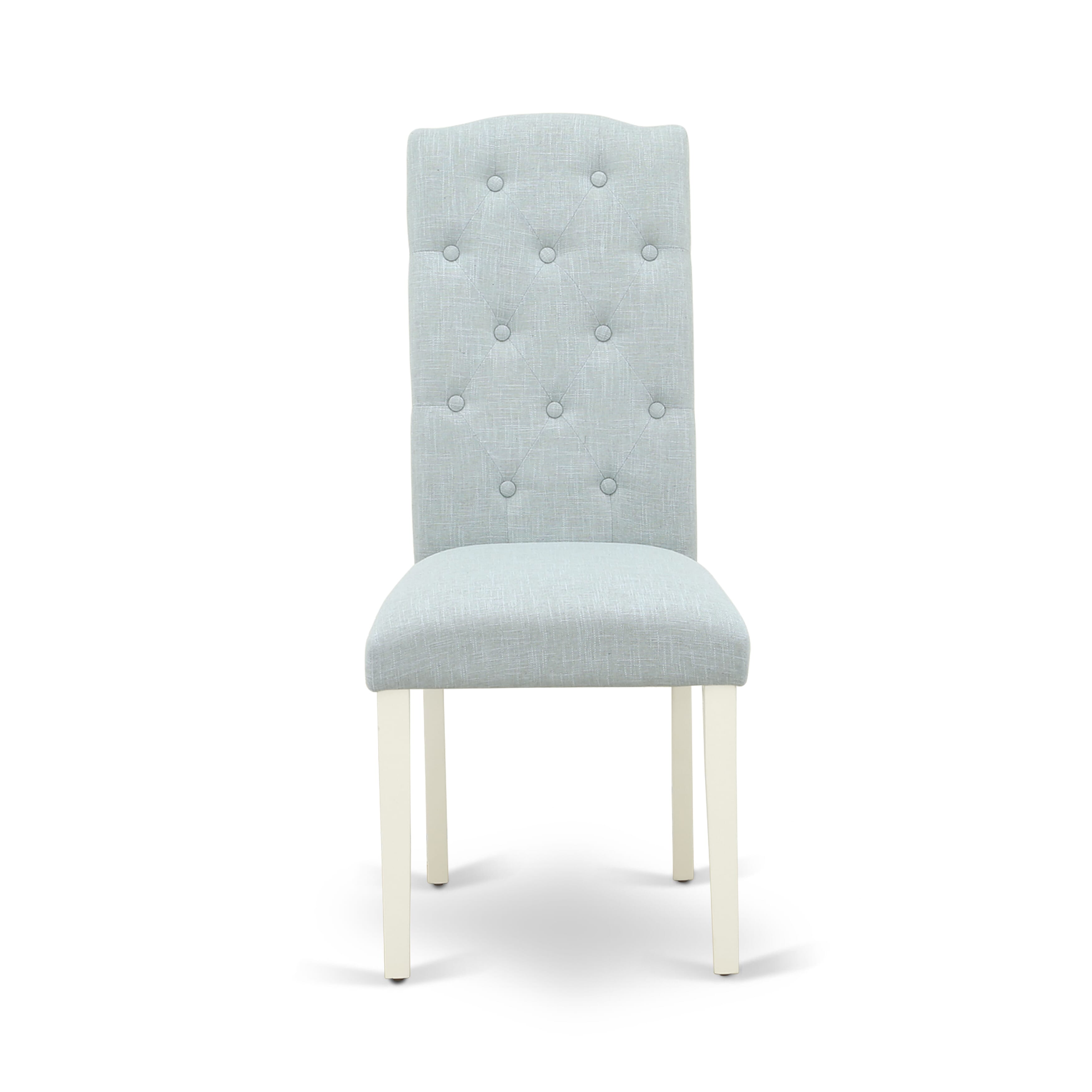 East West Furniture X077CE215-6 6-Pc kitchen dining room set- 4 Upholstered Dining Chairs with Baby Blue Linen Fabric Seat and Button Tufted Chair Back
