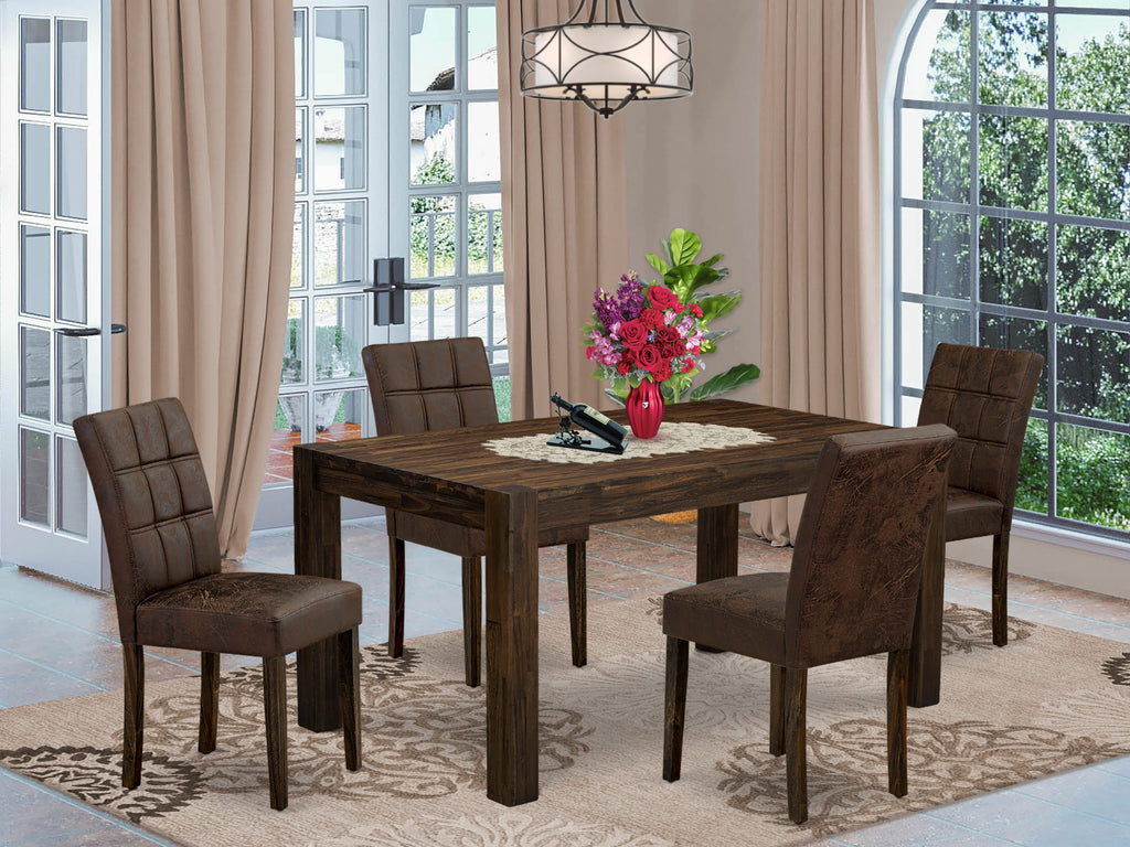 East West Furniture CNAS5-07-T25 5 Piece Dinner Table Set consists A Kitchen Table and 4 Black Textured
Faux Leather Dinner Chairs, Distressed Jacobean