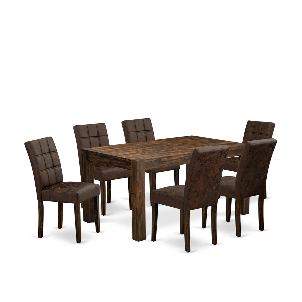 East West Furniture CNAS7-07-T25 7 Piece Dining Table Set contain A Dinning Table and 6 Black Textured
Faux Leather Mid Century Modern Dining Chairs, Distressed Jacobean