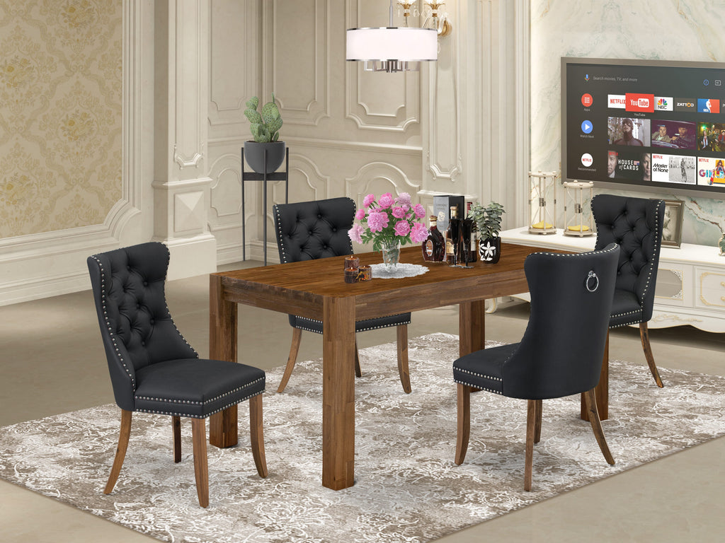 East West Furniture CNDA5-0N-T12 5 Piece Dining Table Set Includes a Rectangle Rustic Wood Table and 4 Upholstered Parson Chairs, 36x60 Inch, Sandblasting Antique Walnut