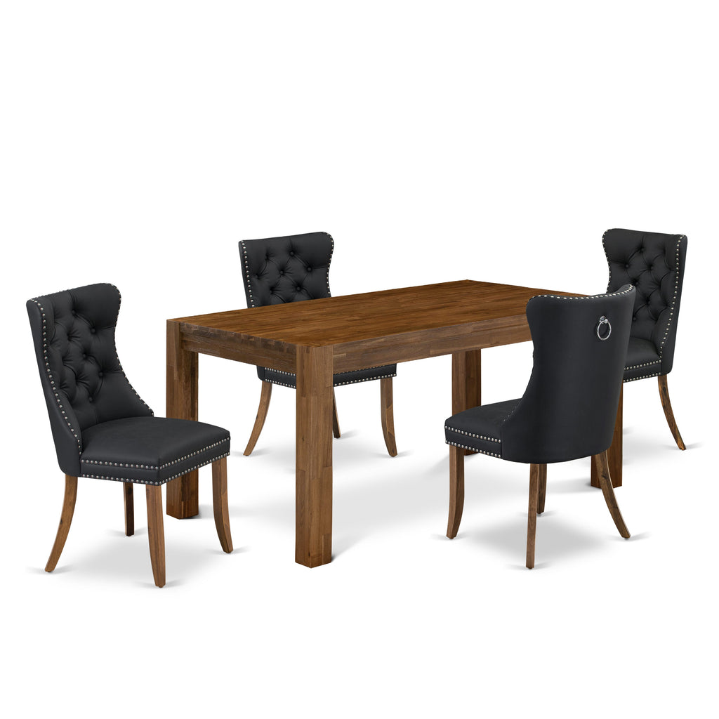 East West Furniture CNDA5-0N-T12 5 Piece Dining Table Set Includes a Rectangle Rustic Wood Table and 4 Upholstered Parson Chairs, 36x60 Inch, Sandblasting Antique Walnut