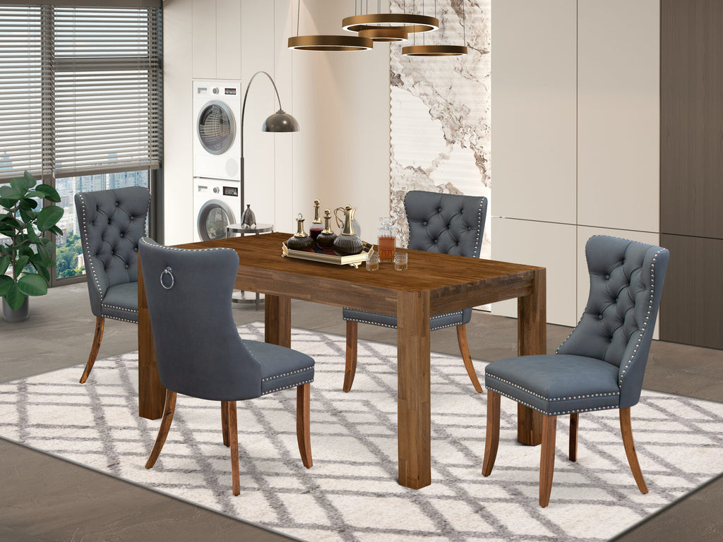 East West Furniture CNDA5-0N-T13 5 Piece Kitchen Table Set Consists of a Rectangle Rustic Wood Table and 4 Upholstered Chairs, 36x60 Inch, Sandblasting Antique Walnut