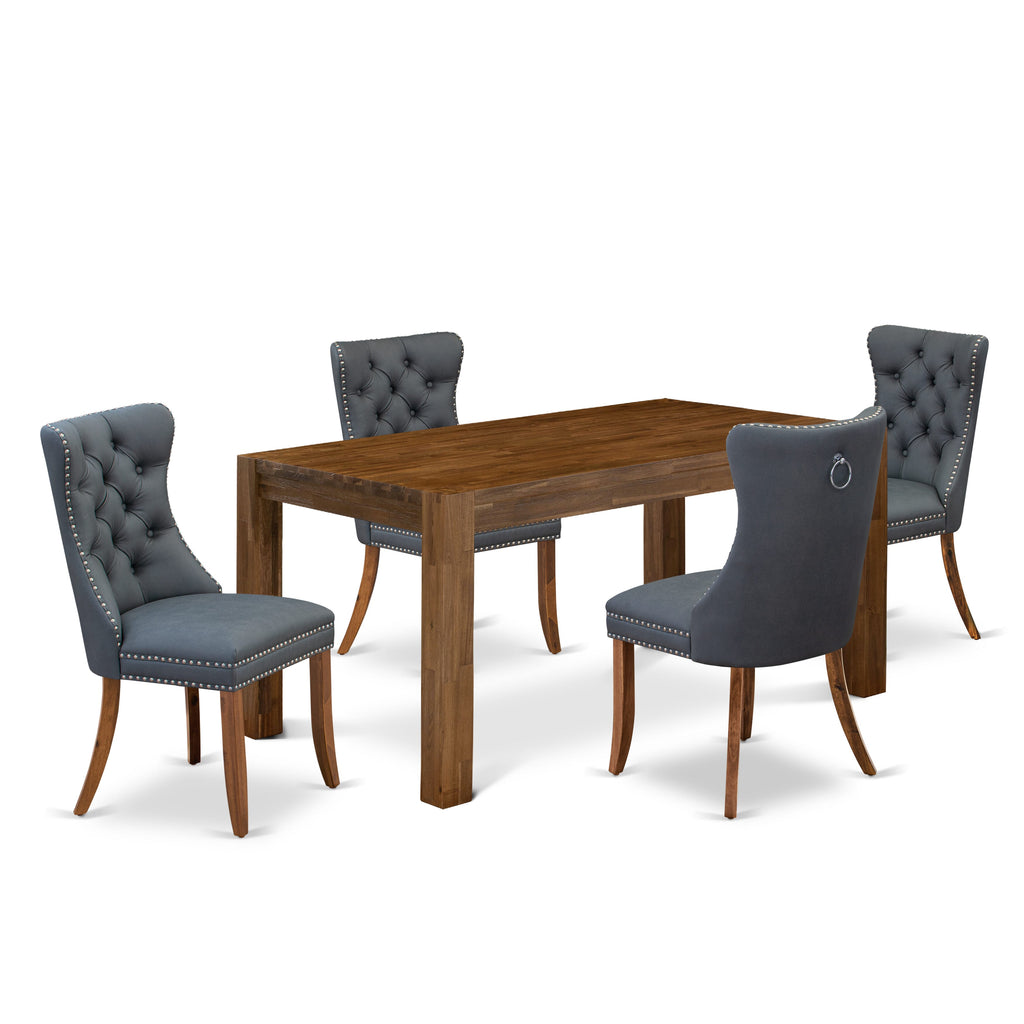 East West Furniture CNDA5-0N-T13 5 Piece Kitchen Table Set Consists of a Rectangle Rustic Wood Table and 4 Upholstered Chairs, 36x60 Inch, Sandblasting Antique Walnut