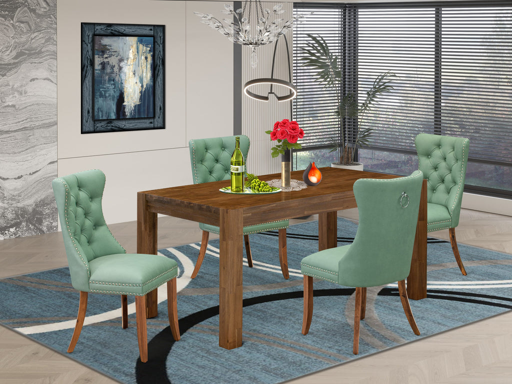 East West Furniture CNDA5-0N-T22 5 Piece Kitchen Set Consists of a Rectangle Rustic Wood Dining Table and 4 Upholstered Chairs, 36x60 Inch, Sandblasting Antique Walnut