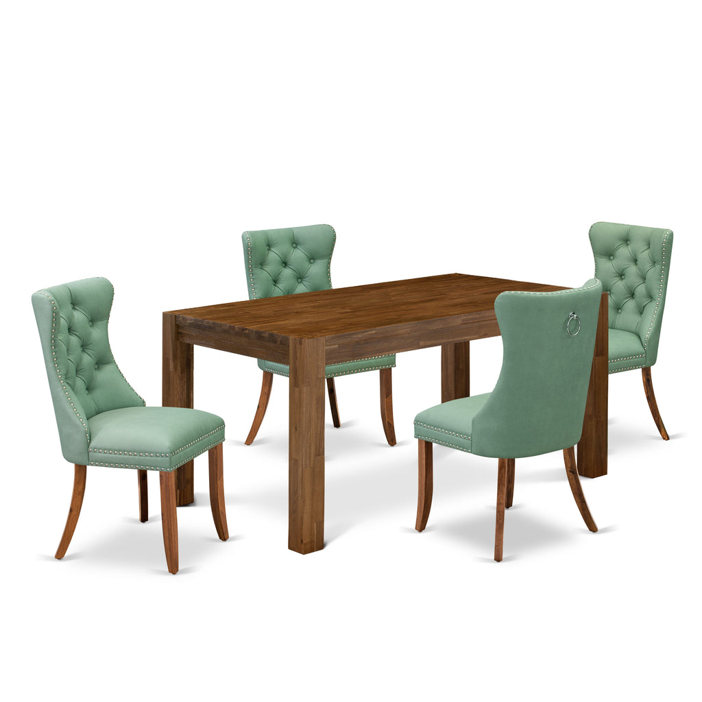 East West Furniture CNDA5-0N-T22 5 Piece Kitchen Set Consists of a Rectangle Rustic Wood Dining Table and 4 Upholstered Chairs, 36x60 Inch, Sandblasting Antique Walnut
