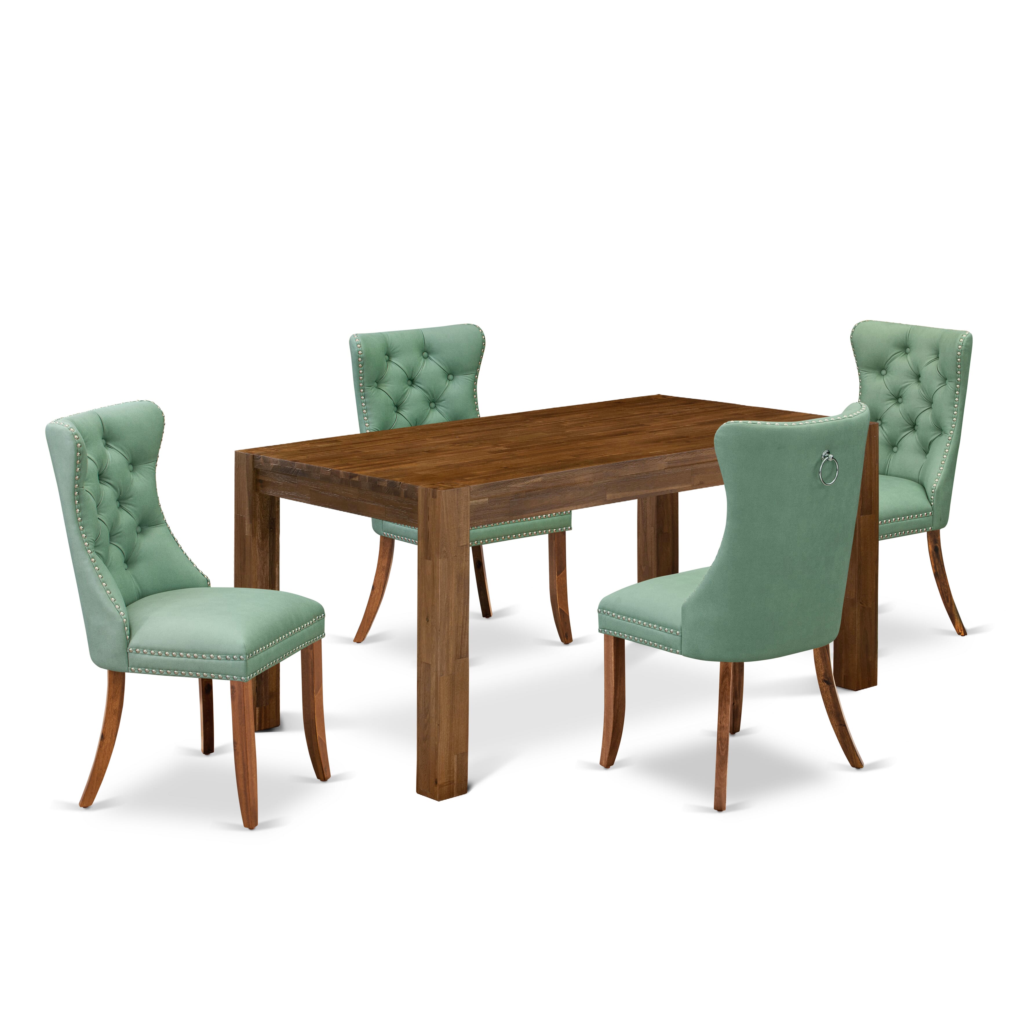 East West Furniture CNDA5-0N-T22 5 Piece Kitchen Set Consists of a Rectangle Rustic Wood Dining Table and 4 Upholstered Chairs, 36x60 Inch, Sandblasting Antique Walnut