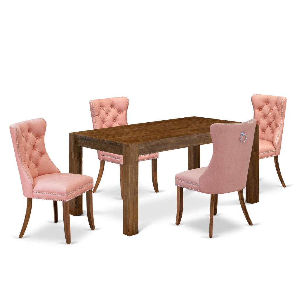 East West Furniture CNDA5-0N-T23 5 Piece Dining Table Set Consists of a Rectangle Rustic Wood Table and 4 Upholstered Parson Chairs, 36x60 Inch, Sandblasting Antique Walnut
