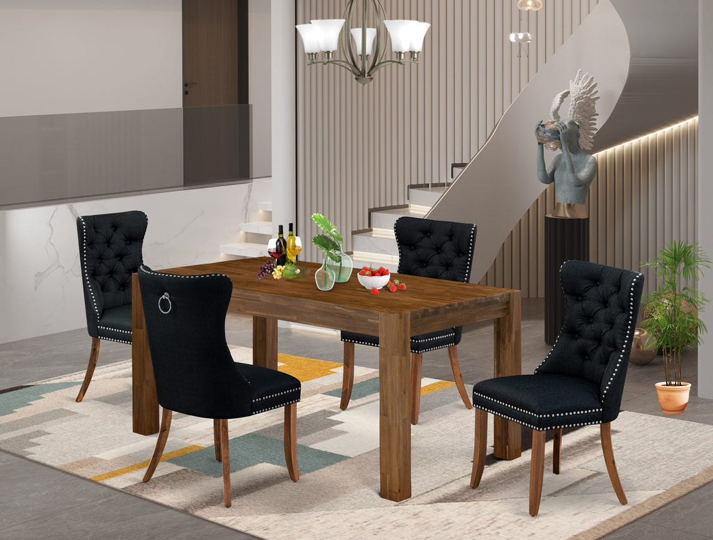 East West Furniture CNDA5-0N-T24 5 Piece Kitchen Table Set Consists of a Rectangle Rustic Wood Dining Table and 4 Padded Chairs, 36x60 Inch, Sandblasting Antique Walnut