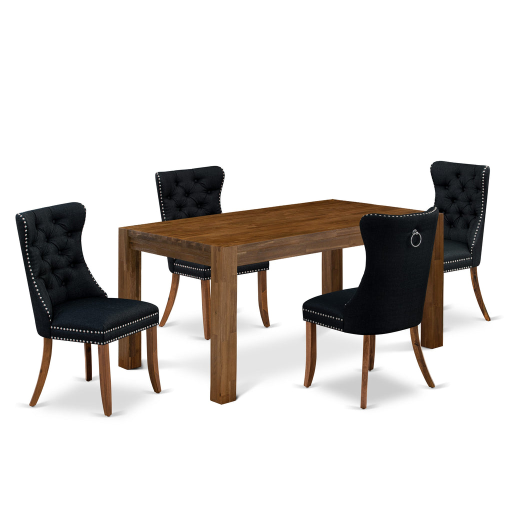 East West Furniture CNDA5-0N-T24 5 Piece Kitchen Table Set Consists of a Rectangle Rustic Wood Dining Table and 4 Padded Chairs, 36x60 Inch, Sandblasting Antique Walnut
