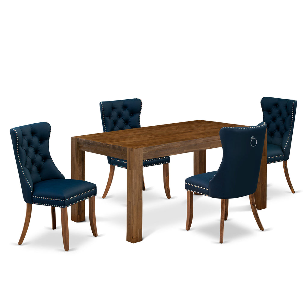 East West Furniture CNDA5-0N-T29 5 Piece Modern Dining Set Consists of a Rectangle Rustic Wood Kitchen Table and 4 Padded Chairs, 36x60 Inch, Sandblasting Antique Walnut