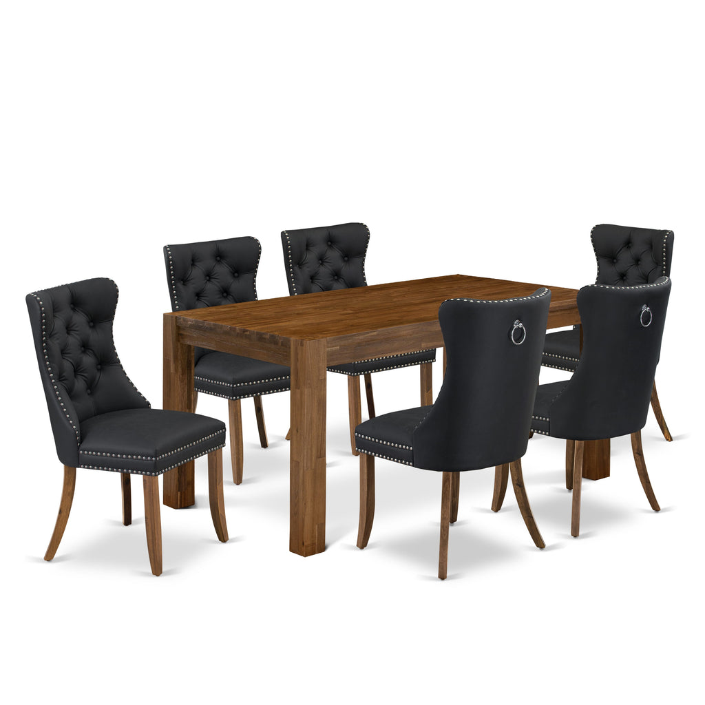 East West Furniture CNDA7-0N-T12 7 Piece Dining Set Contains a Rectangle Rustic Wood Table and 6 Upholstered Parson Chairs, 36x60 Inch, Sandblasting Antique Walnut