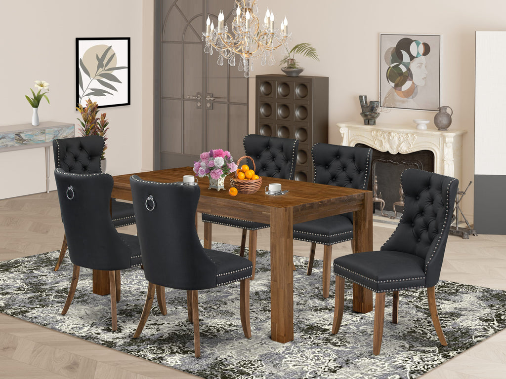 East West Furniture CNDA7-0N-T12 7 Piece Dining Set Contains a Rectangle Rustic Wood Table and 6 Upholstered Parson Chairs, 36x60 Inch, Sandblasting Antique Walnut