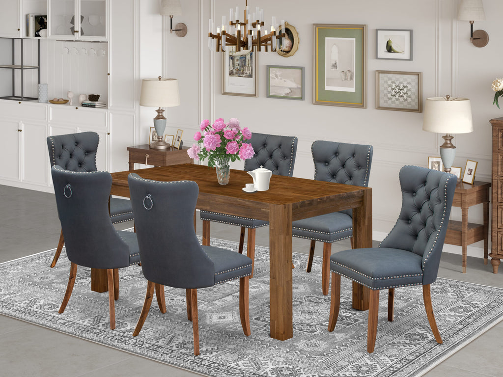East West Furniture CNDA7-0N-T13 7 Piece Dinette Set Includes a Rectangle Rustic Wood Kitchen Table and 6 Parson Dining Chairs, 36x60 Inch, Sandblasting Antique Walnut