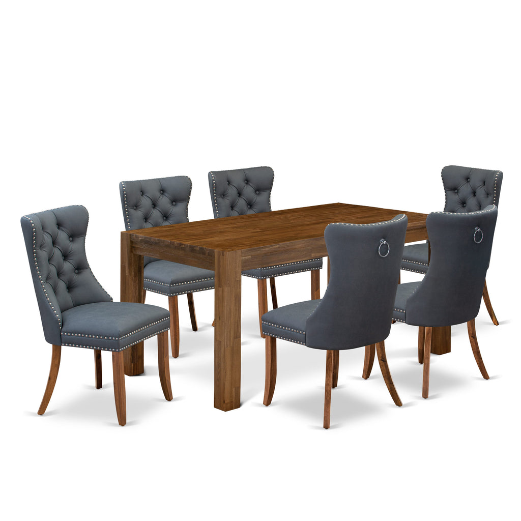 East West Furniture CNDA7-0N-T13 7 Piece Dinette Set Includes a Rectangle Rustic Wood Kitchen Table and 6 Parson Dining Chairs, 36x60 Inch, Sandblasting Antique Walnut