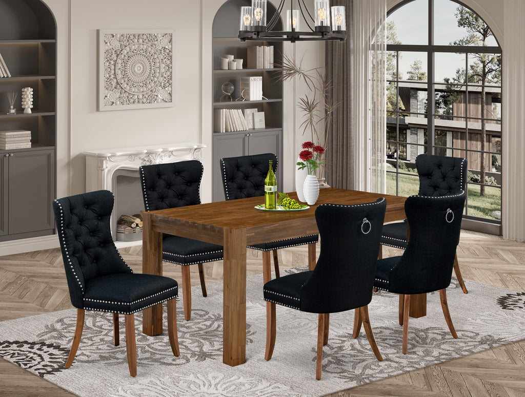 East West Furniture CNDA7-0N-T24 7 Piece Dining Set Includes a Rectangle Rustic Wood Table and 6 Upholstered Parson Chairs, 36x60 Inch, Sandblasting Antique Walnut