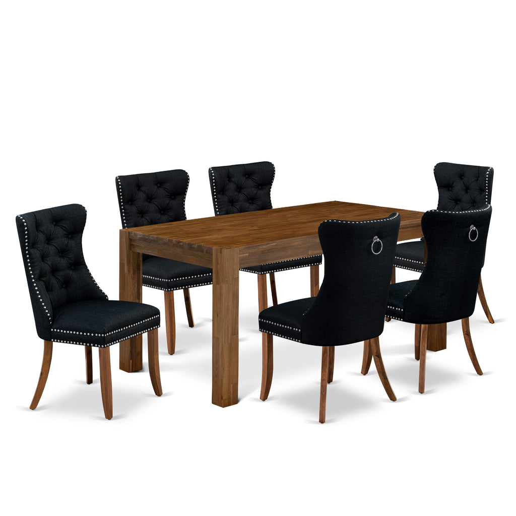 East West Furniture CNDA7-0N-T24 7 Piece Dining Set Includes a Rectangle Rustic Wood Table and 6 Upholstered Parson Chairs, 36x60 Inch, Sandblasting Antique Walnut