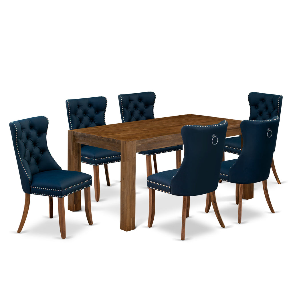 East West Furniture CNDA7-0N-T29 7 Piece Dining Table Set Includes a Rectangle Rustic Wood Kitchen Table and 6 Upholstered Chairs, 36x60 Inch, Sandblasting Antique Walnut