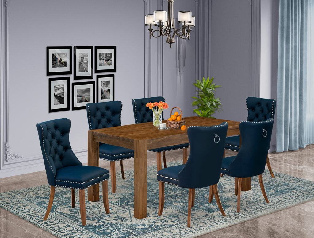 East West Furniture CNDA7-0N-T29 7 Piece Dining Table Set Includes a Rectangle Rustic Wood Kitchen Table and 6 Upholstered Chairs, 36x60 Inch, Sandblasting Antique Walnut